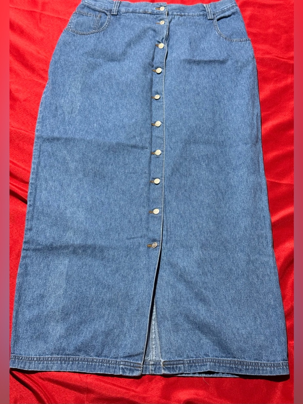 Bass Blue Button-Front Midi Denim Skirt